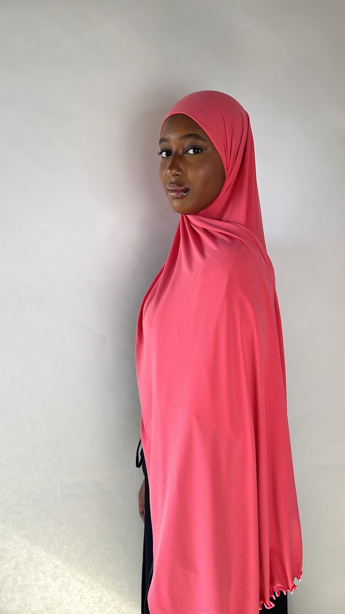 Coral Pink - Premium Jersey Ruffle Hijab