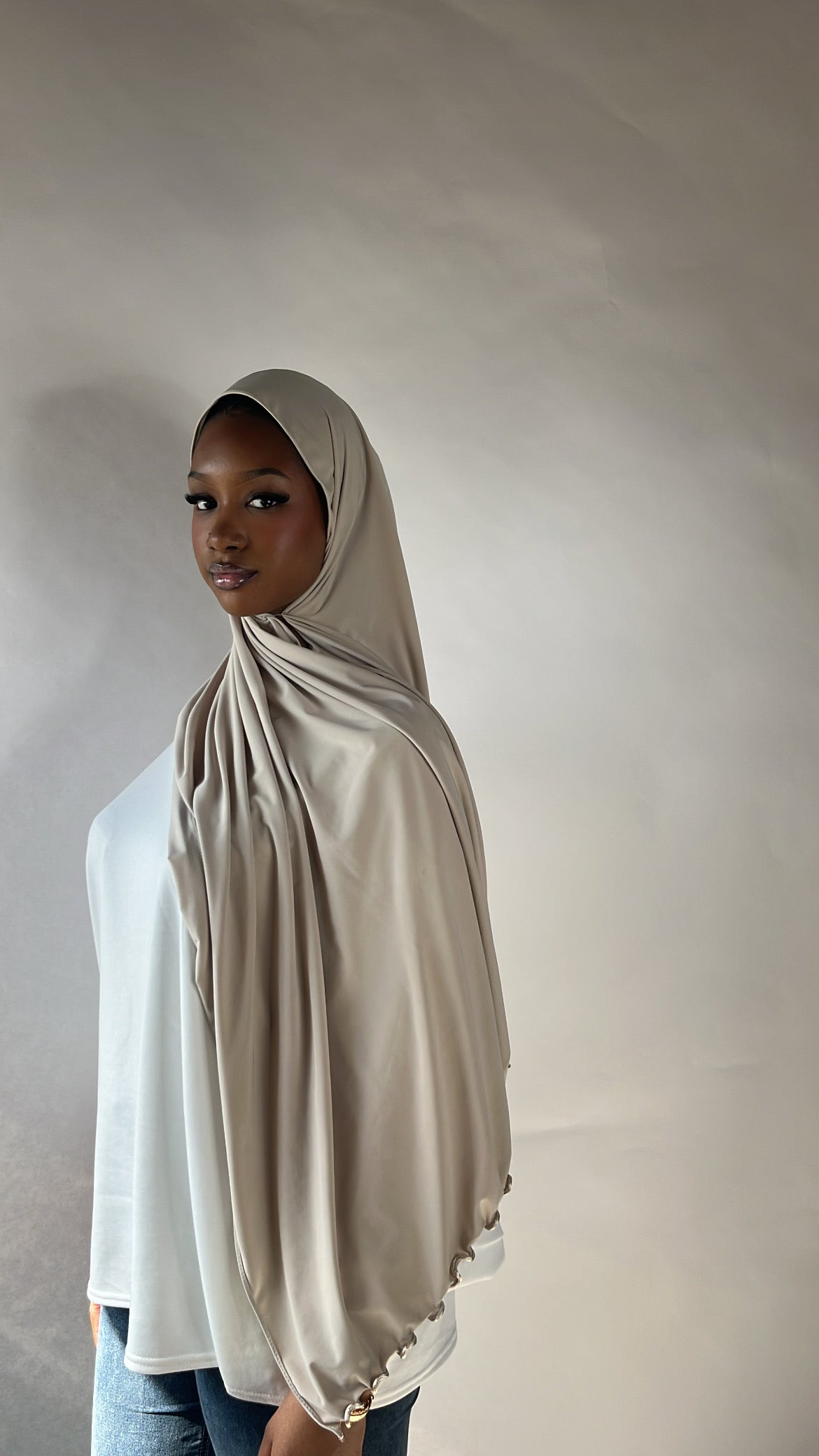 Beige - Premium Jersey Ruffle Hijab